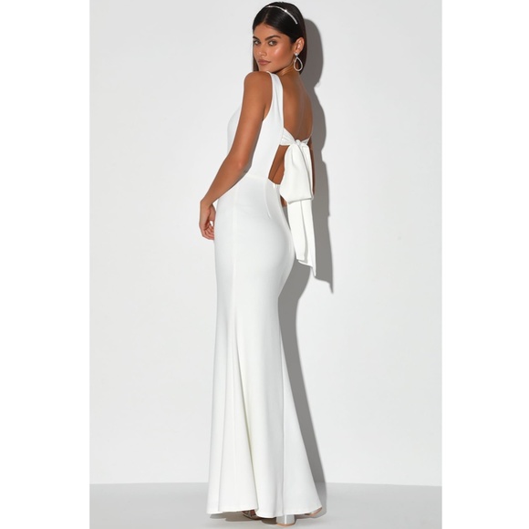 NEW LULUS This Bliss IVORY Sleeveless TIE-BACK Mermaid Maxi WEDDING DRESS Gown - Picture 9 of 16